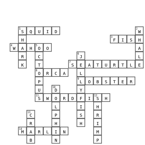 Sea Animals Crossword Key Image