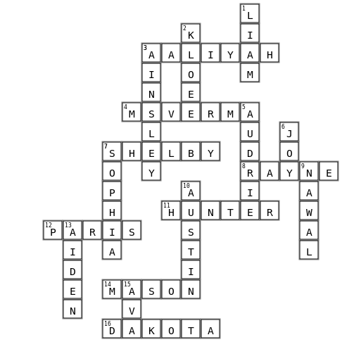 Room Crossword Key Image