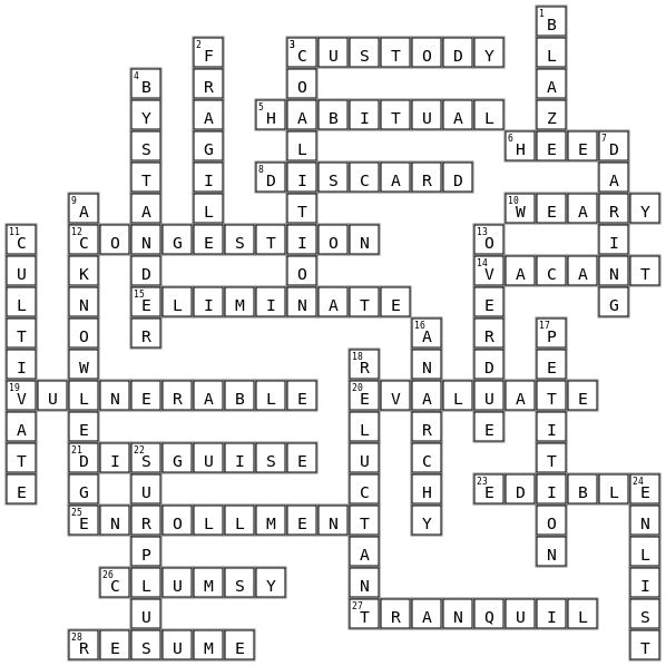 Eiken Pre-1 Puzzle 1 Crossword Key Image