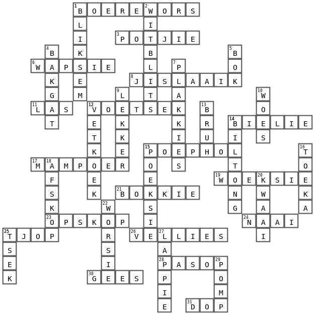 BLOKKIES RAAISEL Crossword Key Image