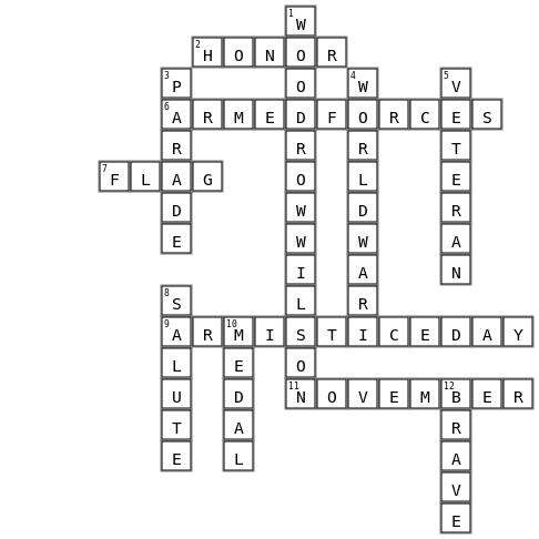 Veterans Day Cross Word Puzzle Crossword Key Image