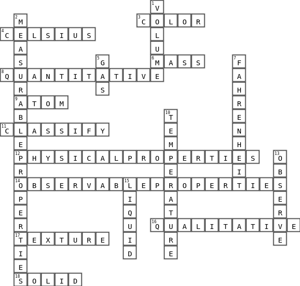 Properties of Matter Crossword Key Image