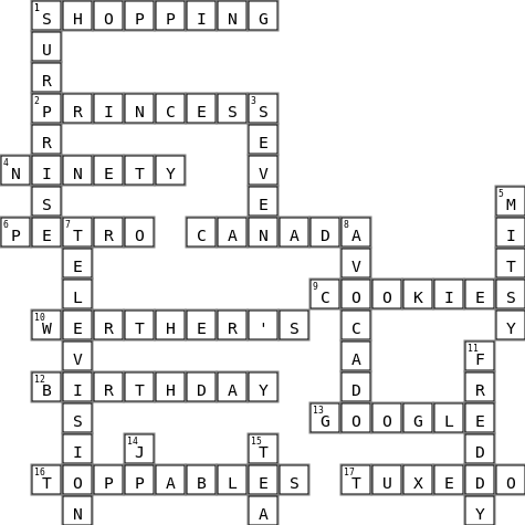 Birthday Crossword Key Image