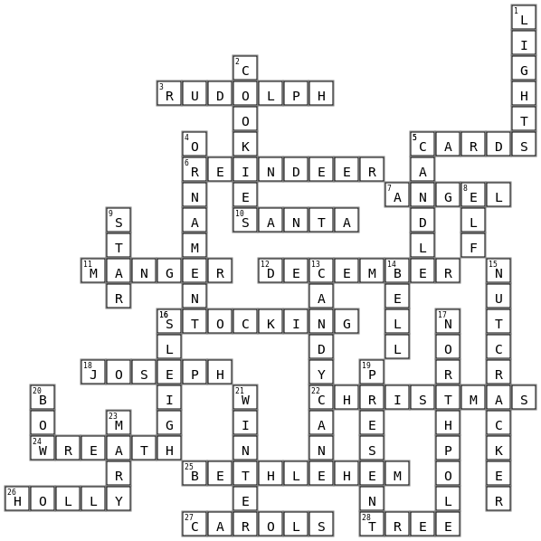 Christmas Crossword Crossword Key Image