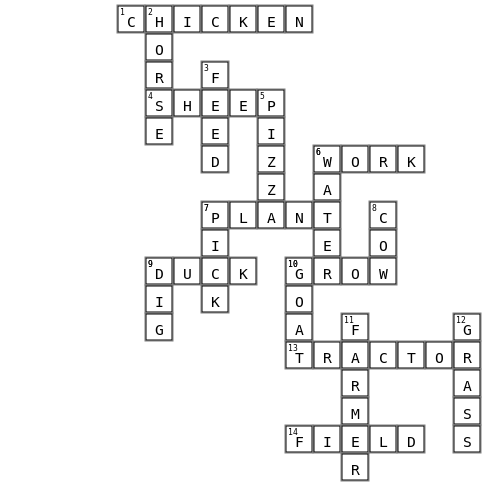 U1 Farm Animals Crossword Key Image