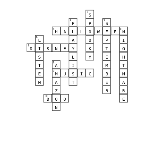 Disney Halloween Playlist Crossword Key Image