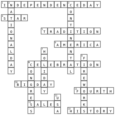 Independence Day July 4th Word Puzzle Crossword Key Image